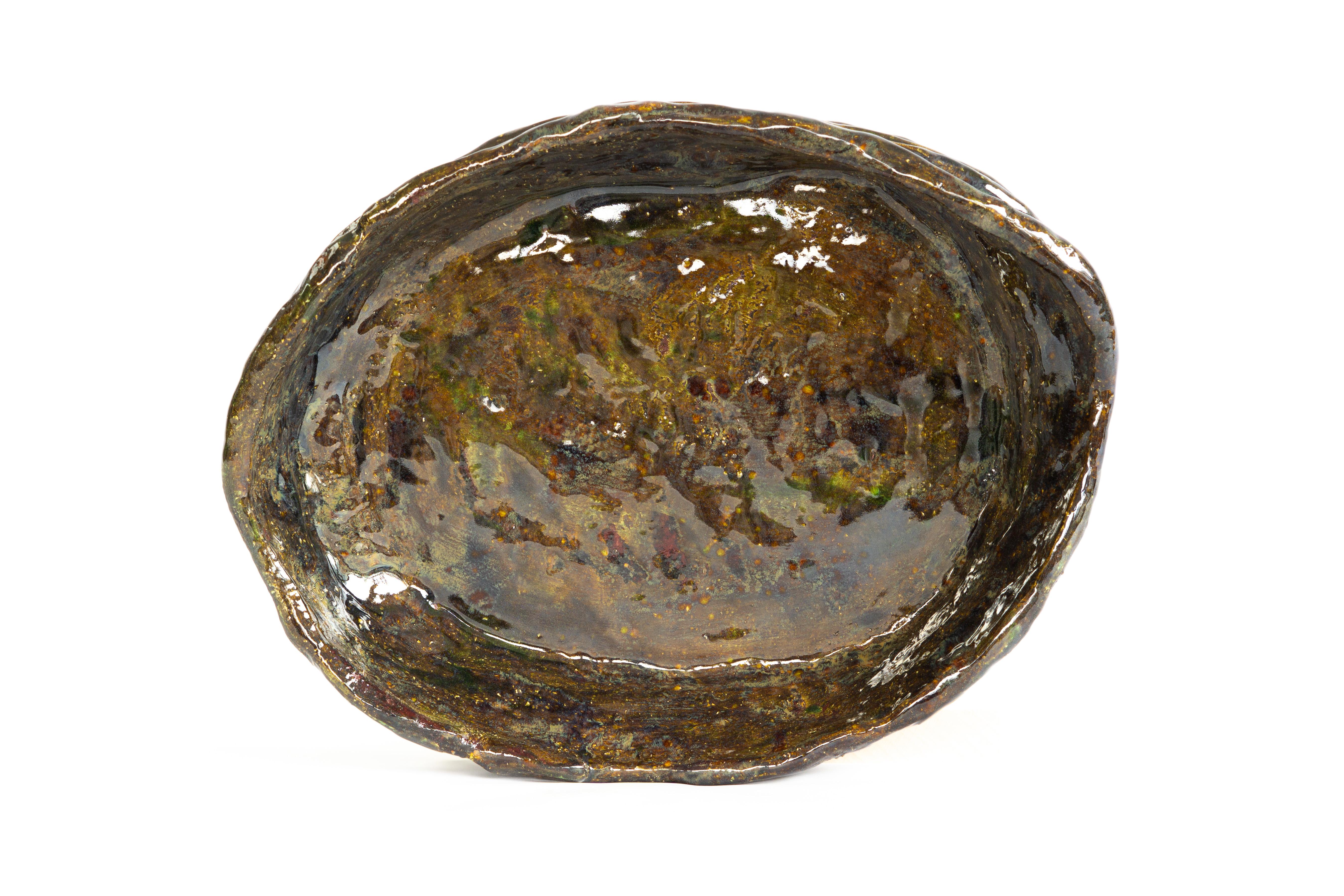 Bol en céramique artisanale en Greene & Greene - Vaisseau sculptural ovale en vente 6
