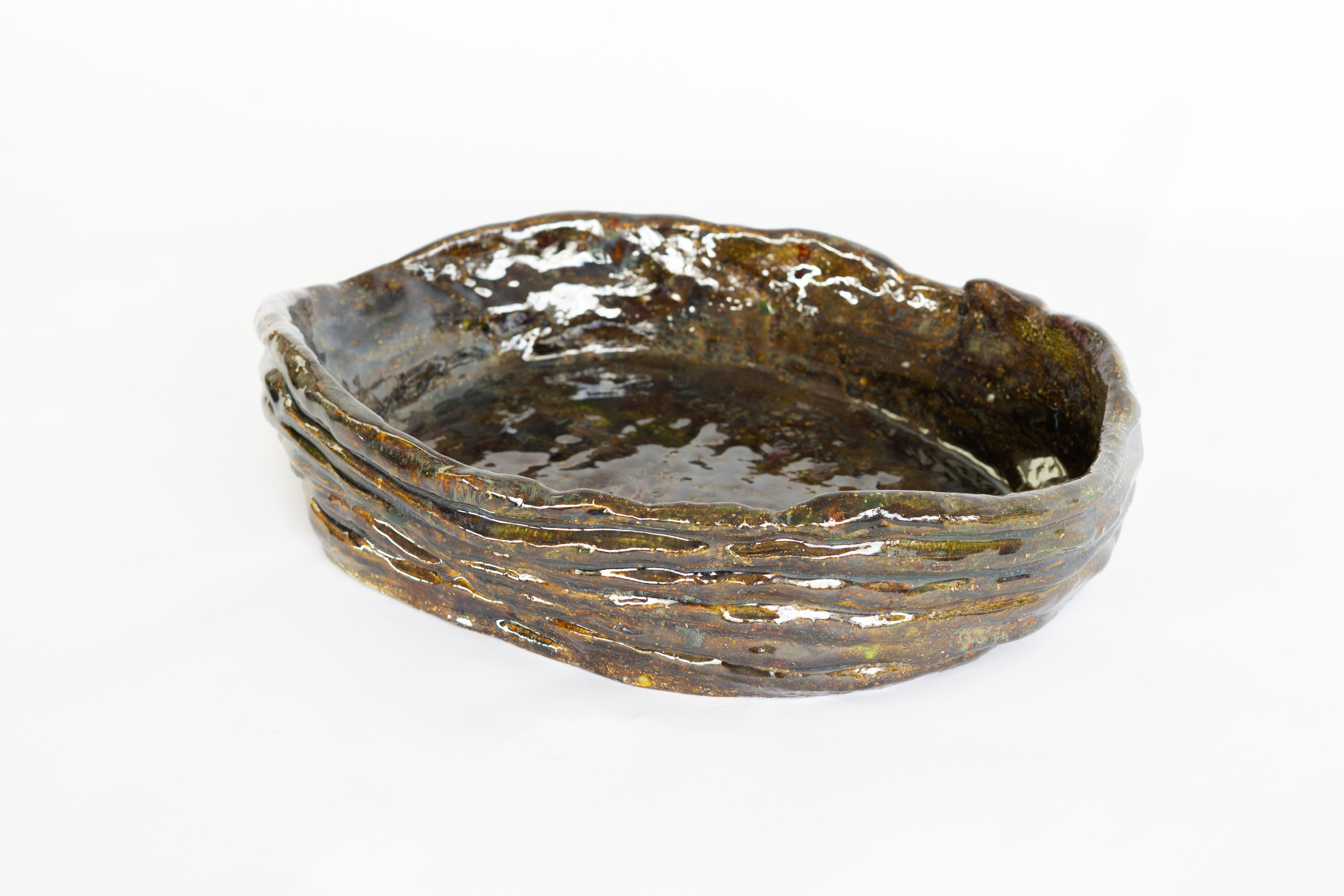 XXIe siècle et contemporain Bol en céramique artisanale en Greene & Greene - Vaisseau sculptural ovale en vente