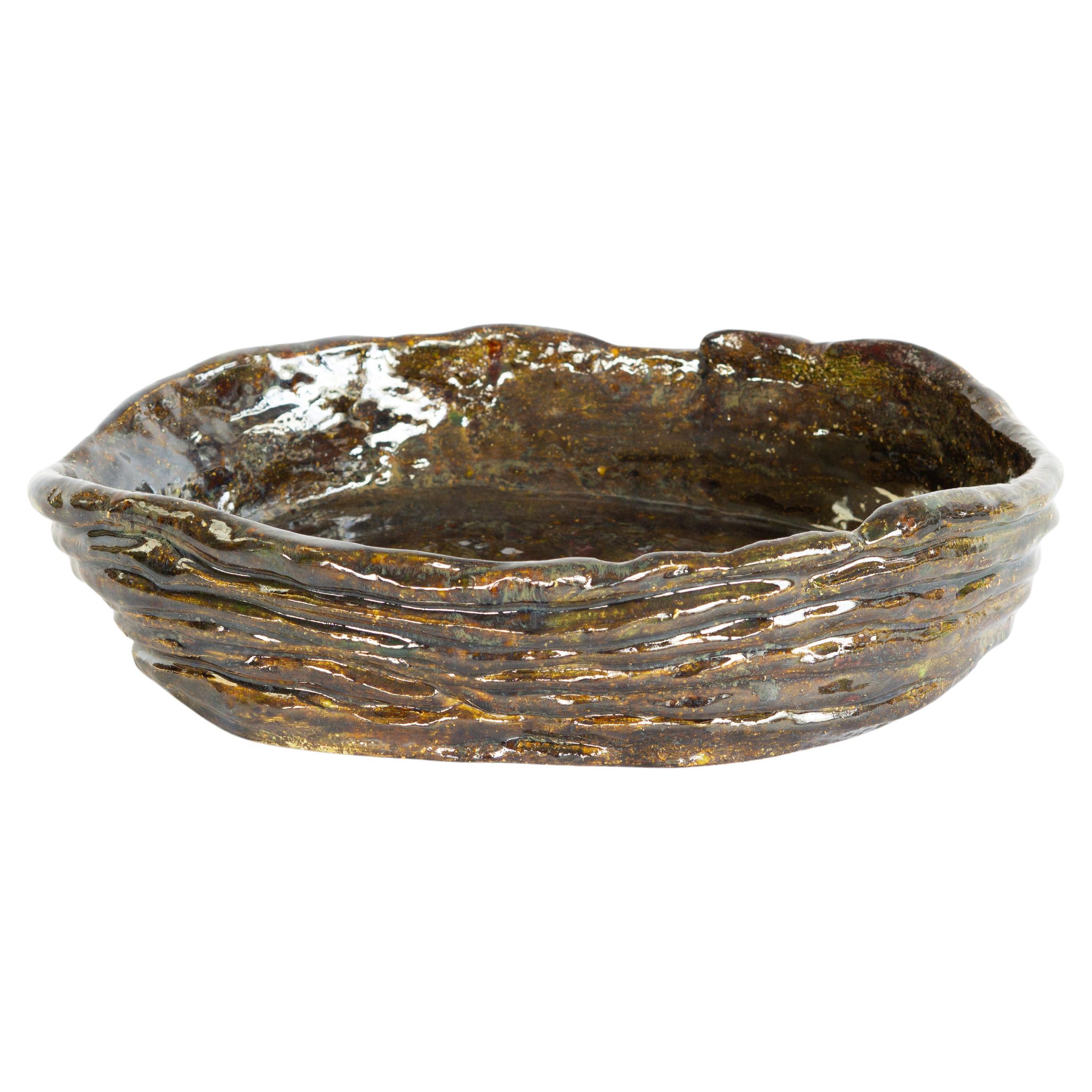 Bol en céramique artisanale en Greene & Greene - Vaisseau sculptural ovale en vente