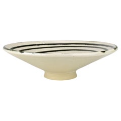 Handcrafted Ceramic Bowl with Black Spiral Design, Modern Studio Pottery, 1980s