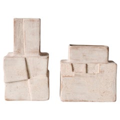 Handcrafted Ceramic Cubic Vase (Set of 2 )-  Charcoal with Rough Texture
