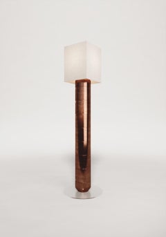Handcrafted Ceramic Floor Lamp in Polished amber Glaze With Linen Lampshade