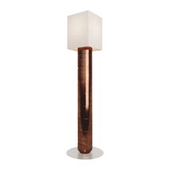 Handcrafted Ceramic Floor Lamp in Polished amber Glaze With Linen Lampshade