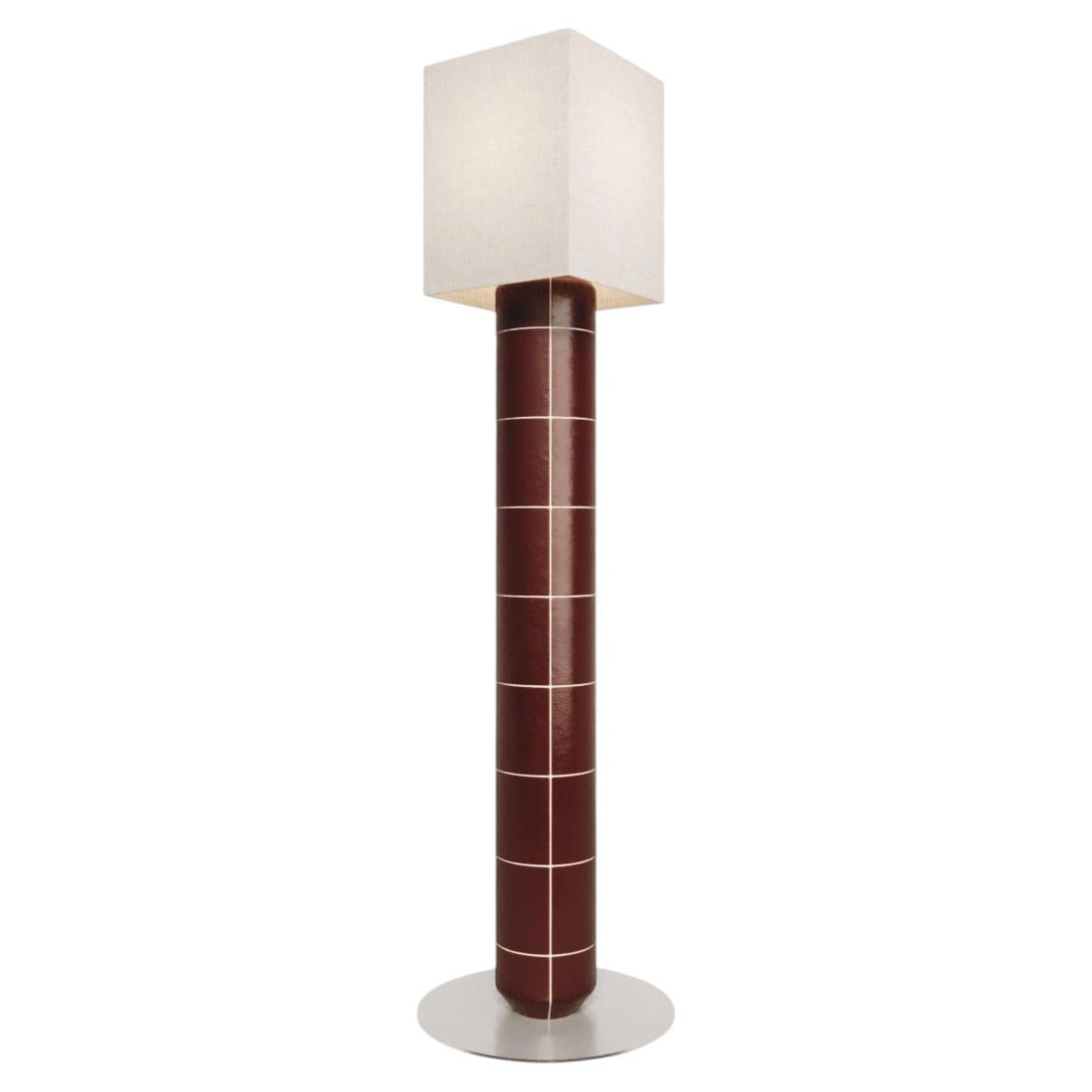 Handcrafted Ceramic Floor Lamp in Red Glaze With Linen Lampshade