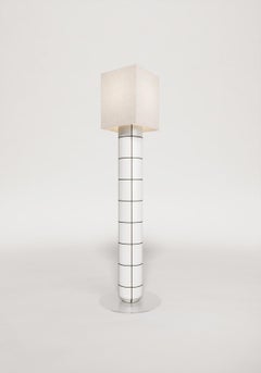 Handcrafted Ceramic Floor Lamp in White with Black Glaze