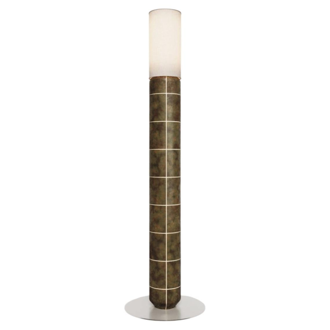 Handcrafted Ceramic Floor Lamp With Linen Cylinder Lampshade in Smoked moss