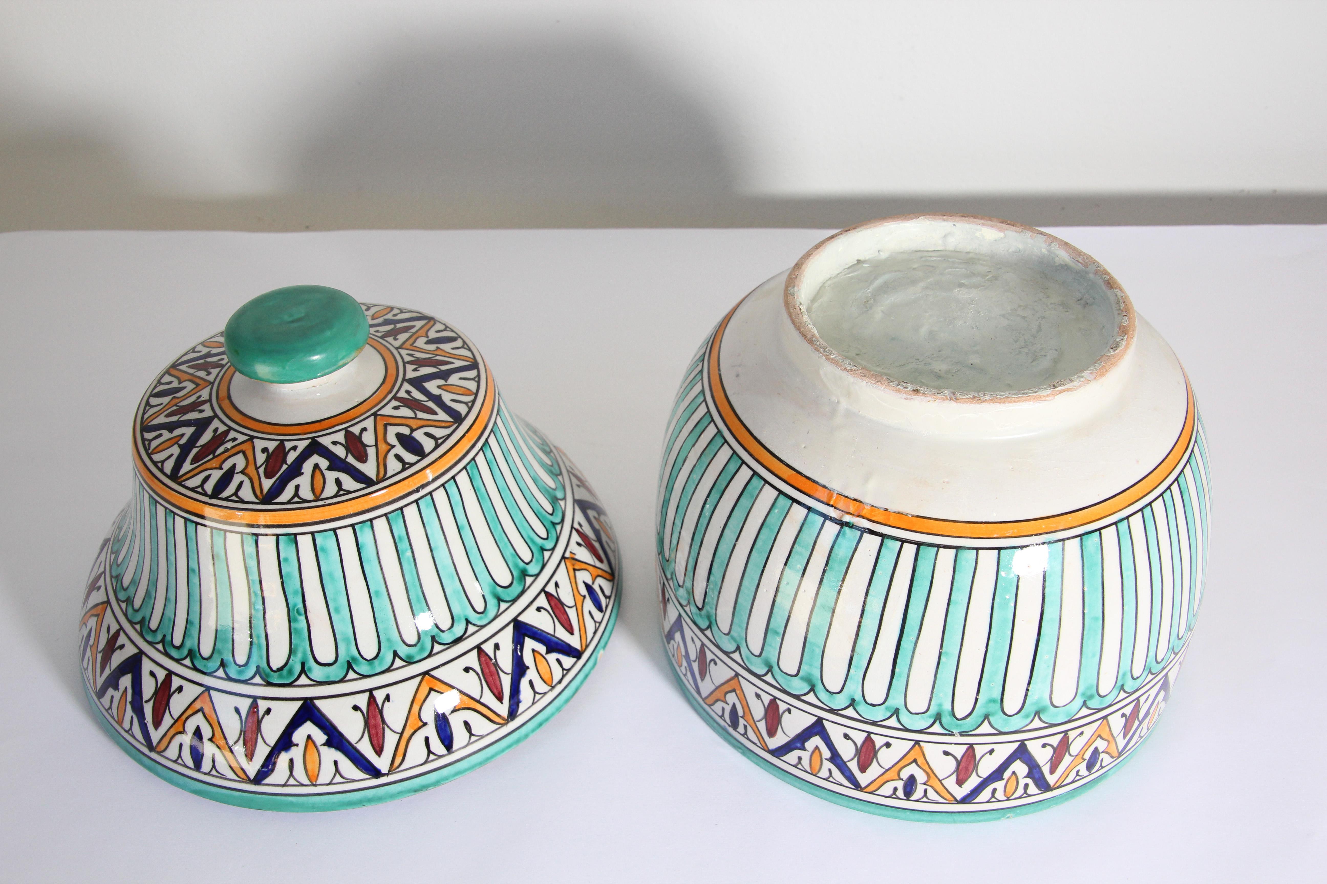 Handcrafted Ceramic Glazed Covered Jar in Fez Morocco For Sale 6