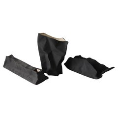 Handcrafted Ceramic Paper Bag Vase and Sculpture (Set of 3)-  Black