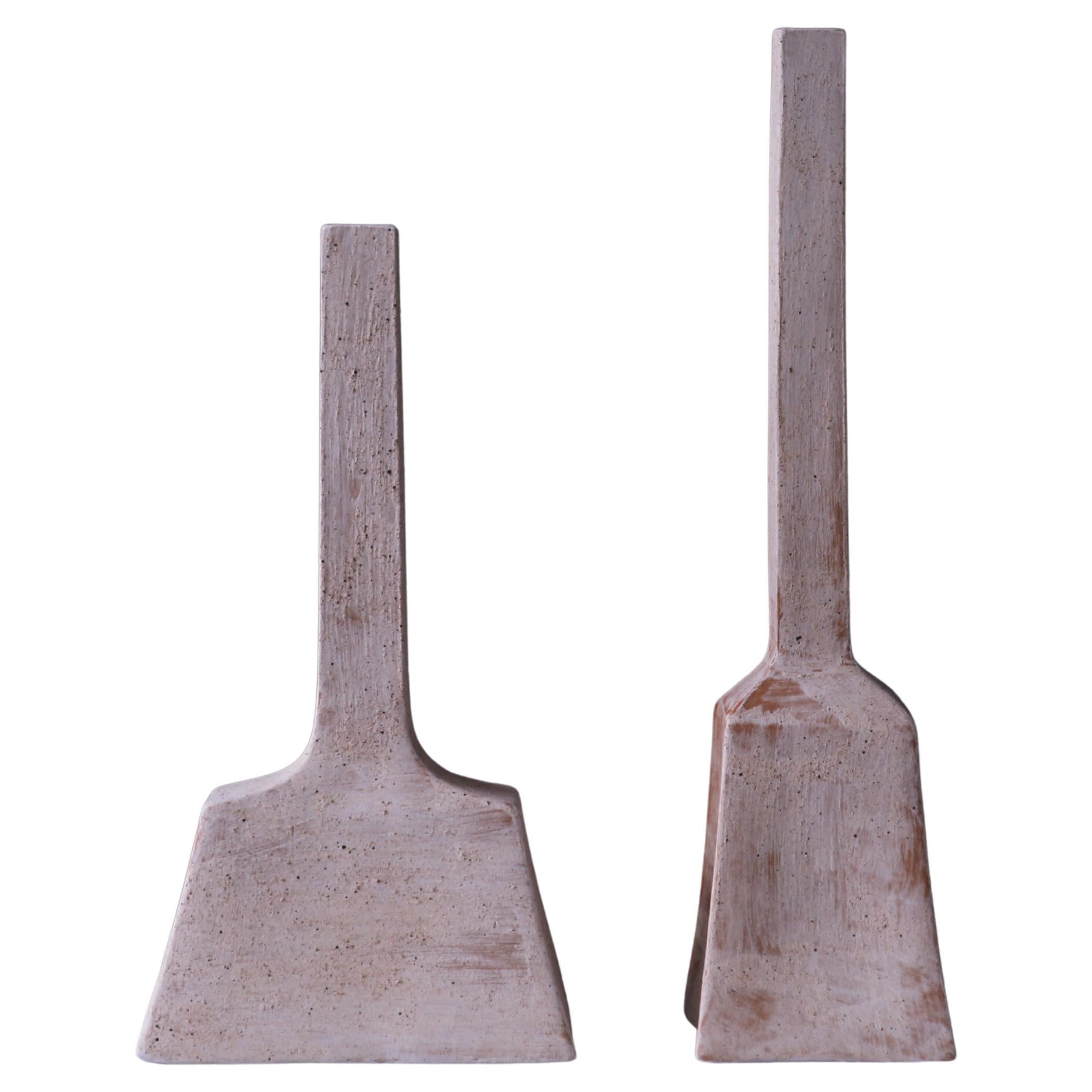 Handcrafted Ceramic Sculptural Vases (Set of 2) – Minimalist Long-Neck Design For Sale