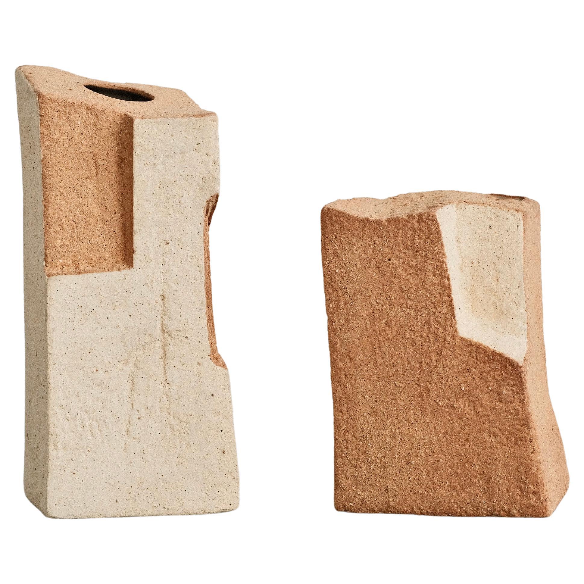 Handcrafted Ceramic Sculptural Vases (Set of 2) – Two Tone, Contemporary Design For Sale