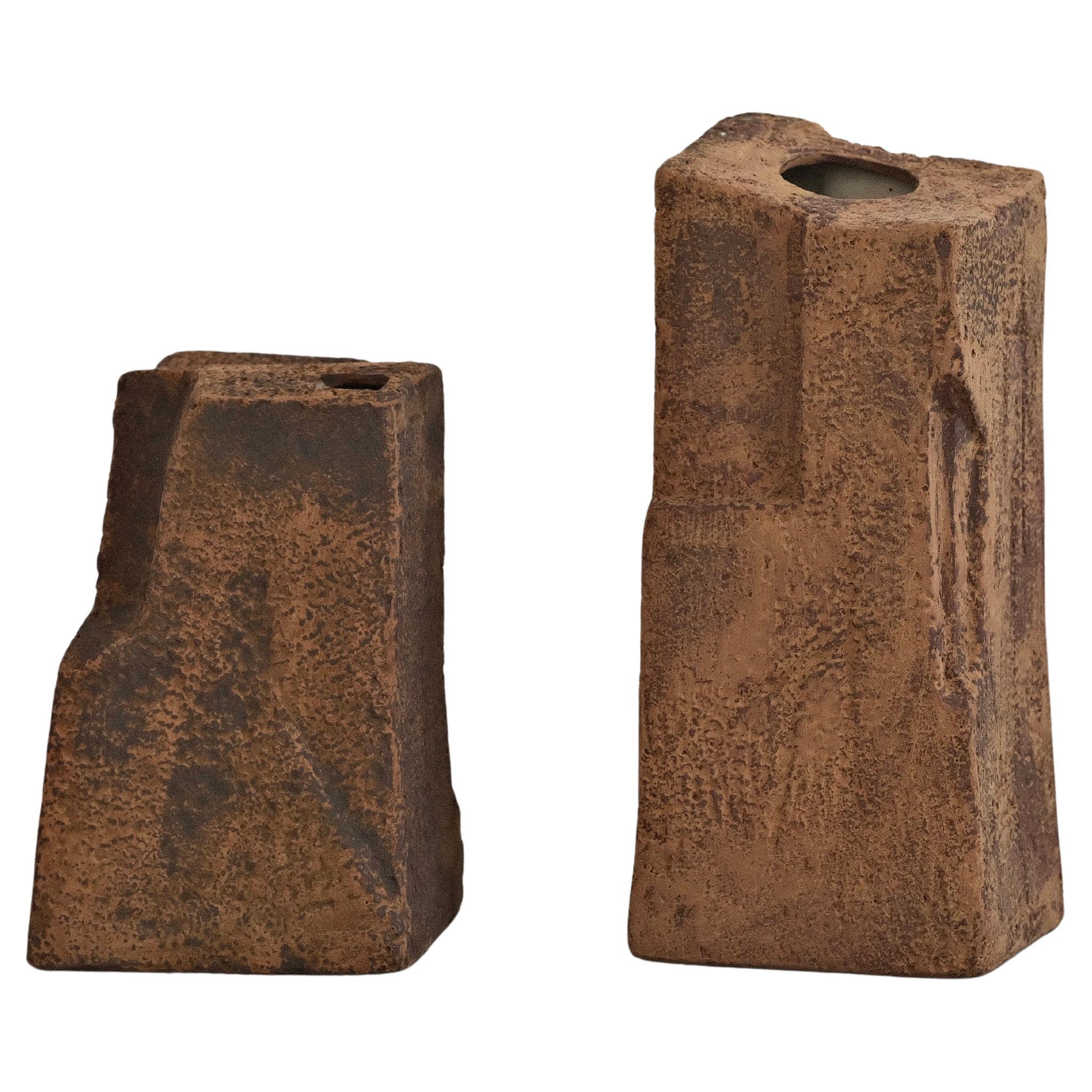 Handcrafted Ceramic Sculptural Vases (Set of 2) – Two Tone, Contemporary Design