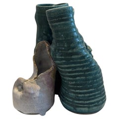 Escultura de cerámica artesanal - Forma abstracta orgánica con contraste de texturas