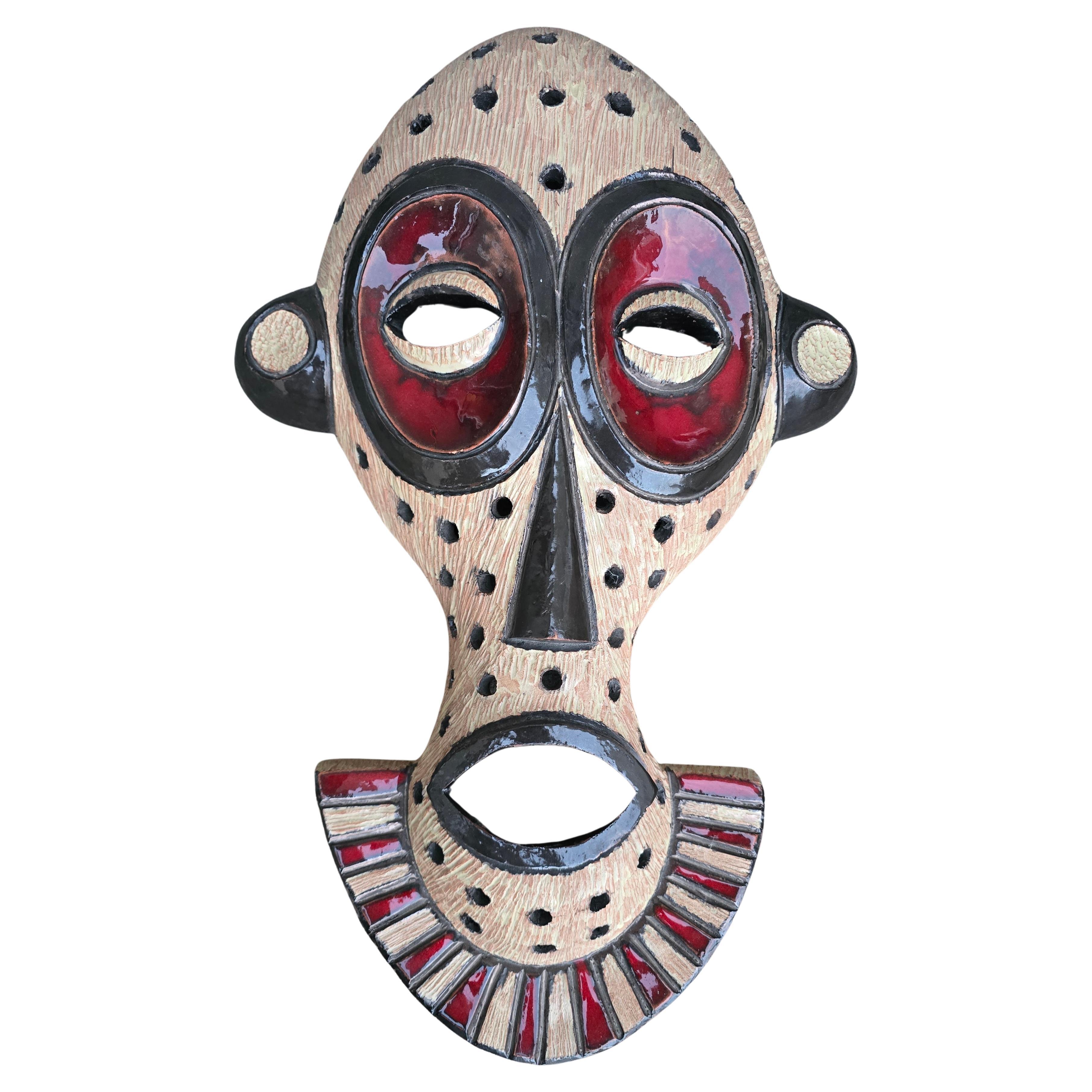 Masque tribal en céramique fait main - Signé 