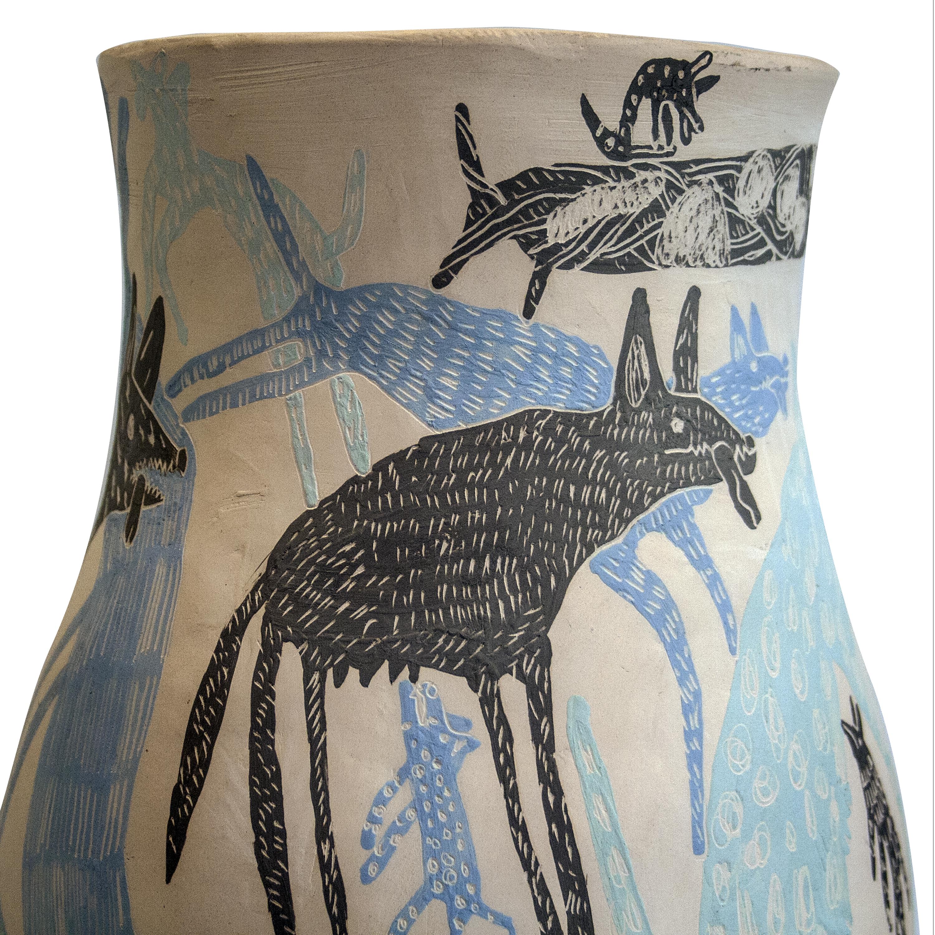 Hand-Carved Handcrafted Ceramic Vase, 