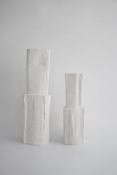 Handcrafted Ceramic Vases (Set of 2)- with Corrugated Texture