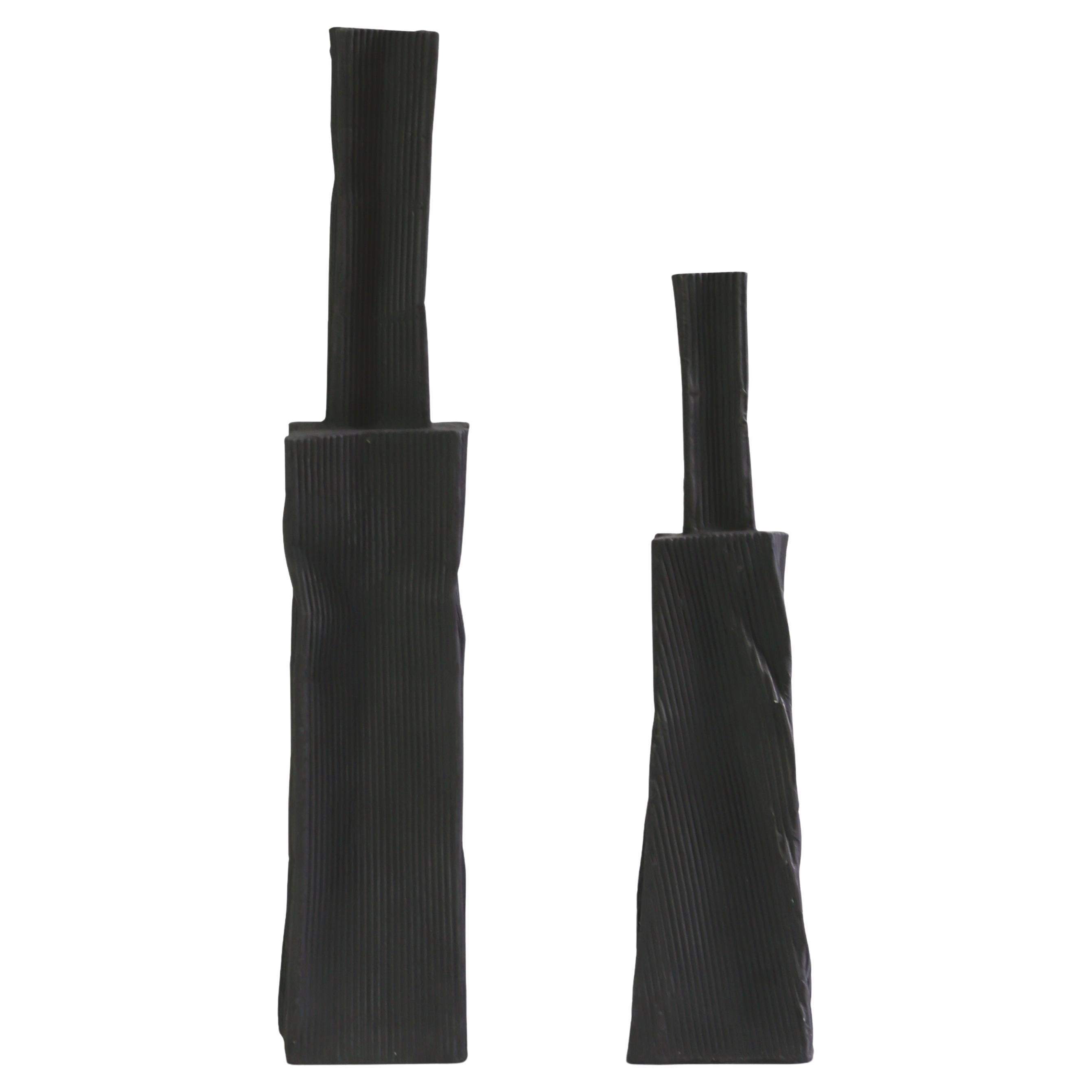 Handcrafted Ceramic Vases (Set of 2)- with Corrugated Texture