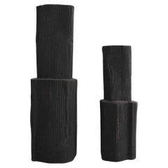 Handcrafted Ceramic Vases (Set of 2)- with Corrugated Texture