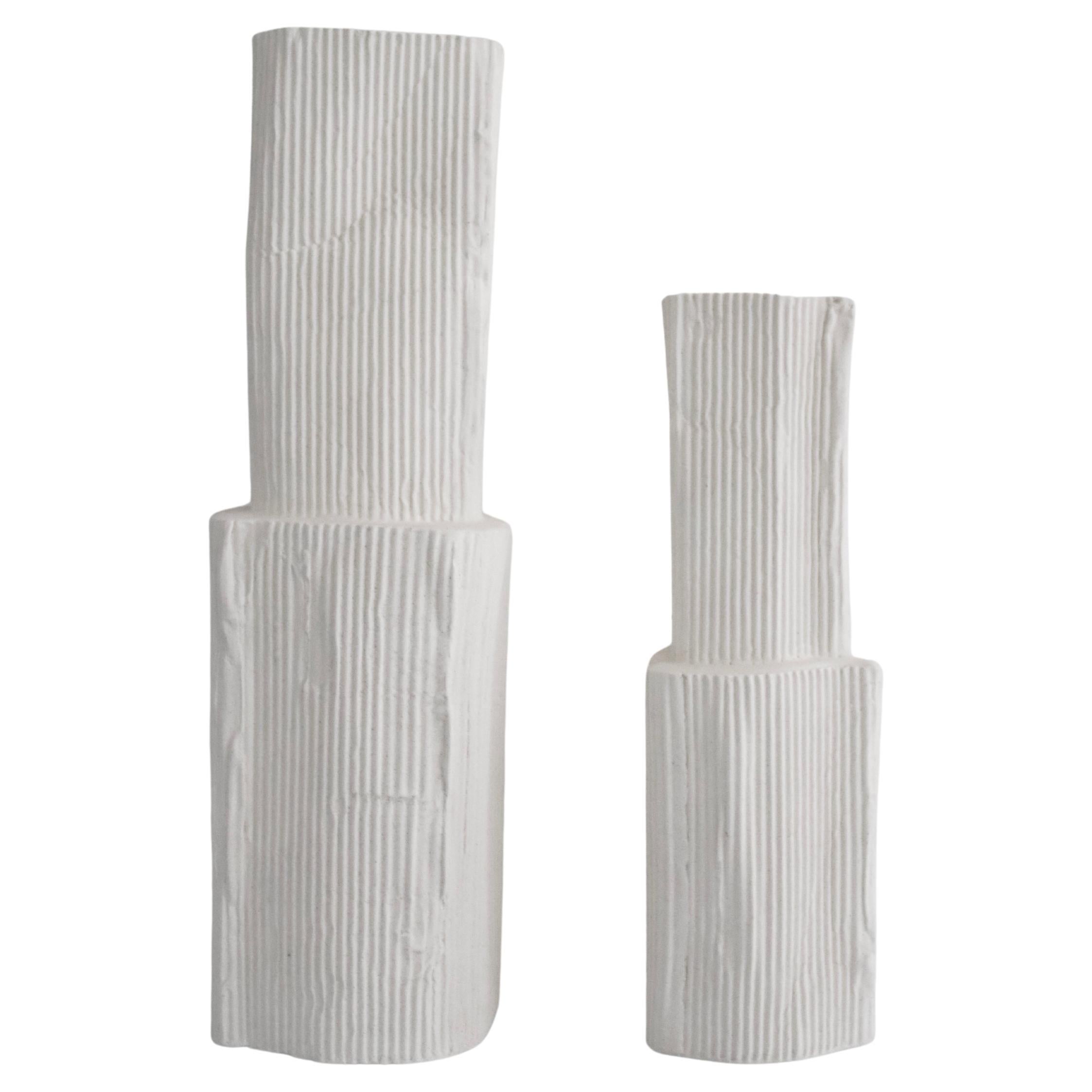 Handcrafted Ceramic Vases (Set of 2)- with Corrugated Texture