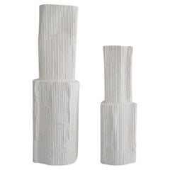 Handcrafted Ceramic Vases (Set of 2)- with Corrugated Texture