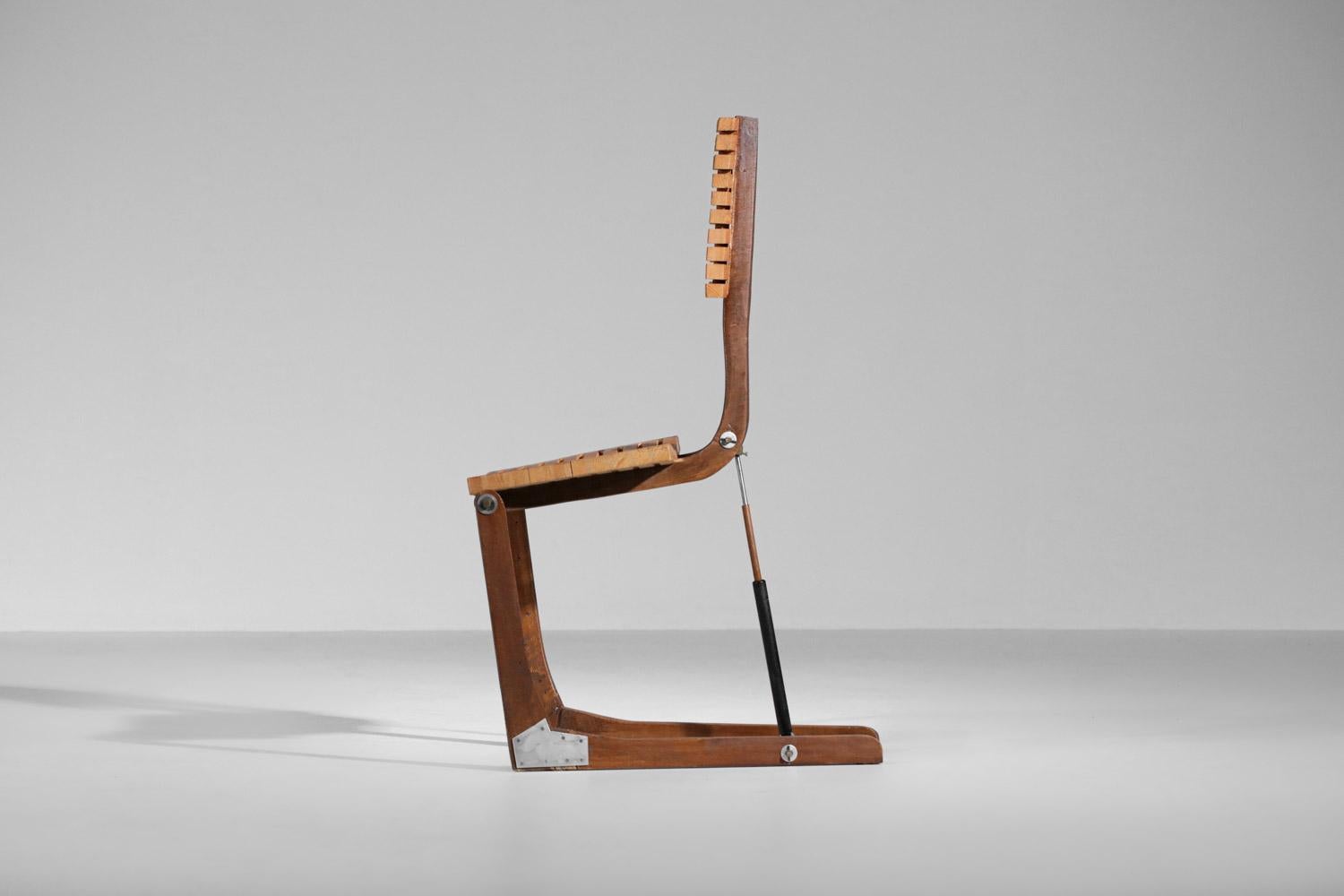 Handgefertigter Stuhl, einzigartiger Prototyp, montiert auf Zylinder, Massivholz, 80er Jahre im Angebot 5