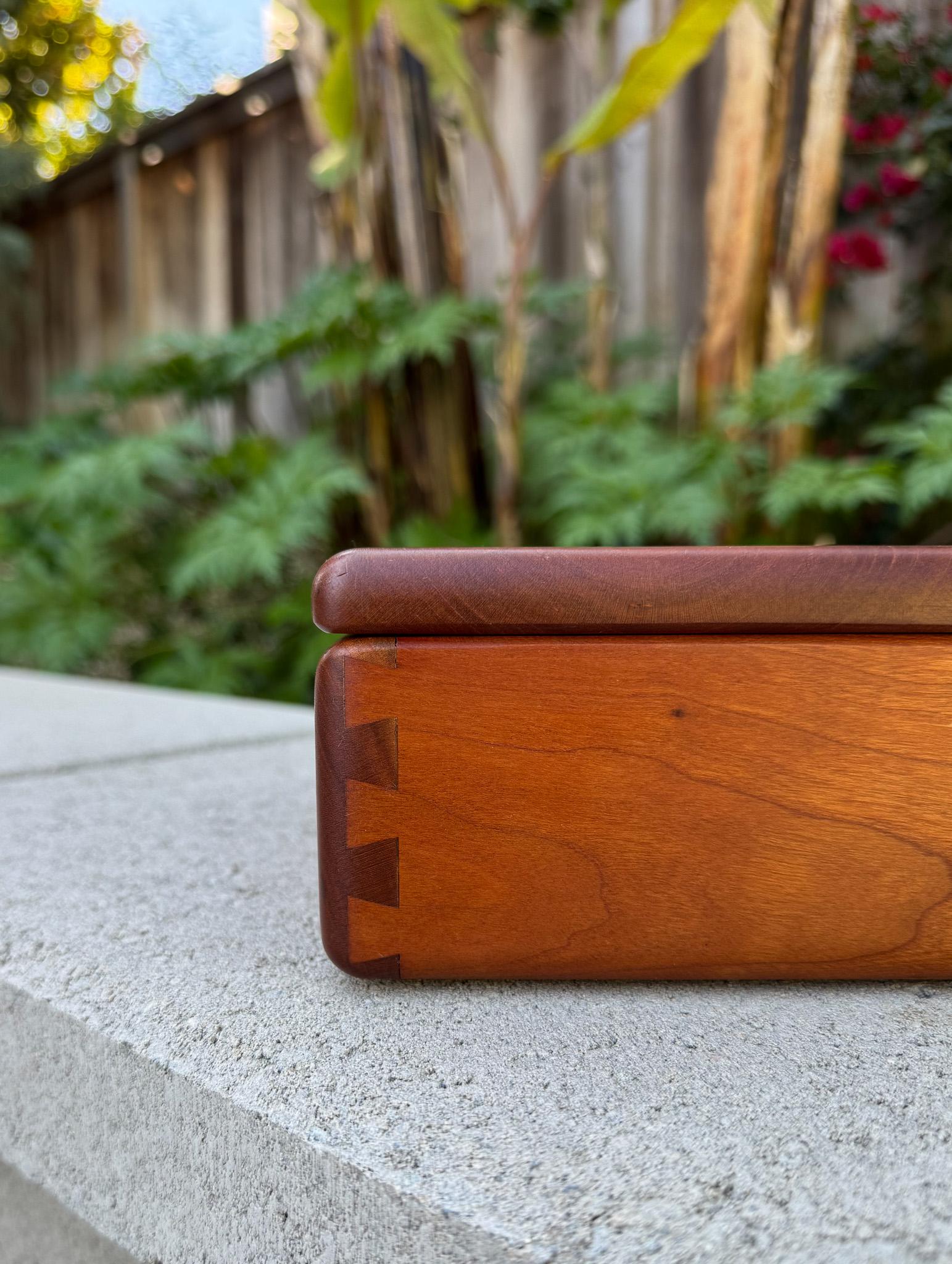 American Handcrafted Cherry Wood Lidded Box, 20th Century For Sale