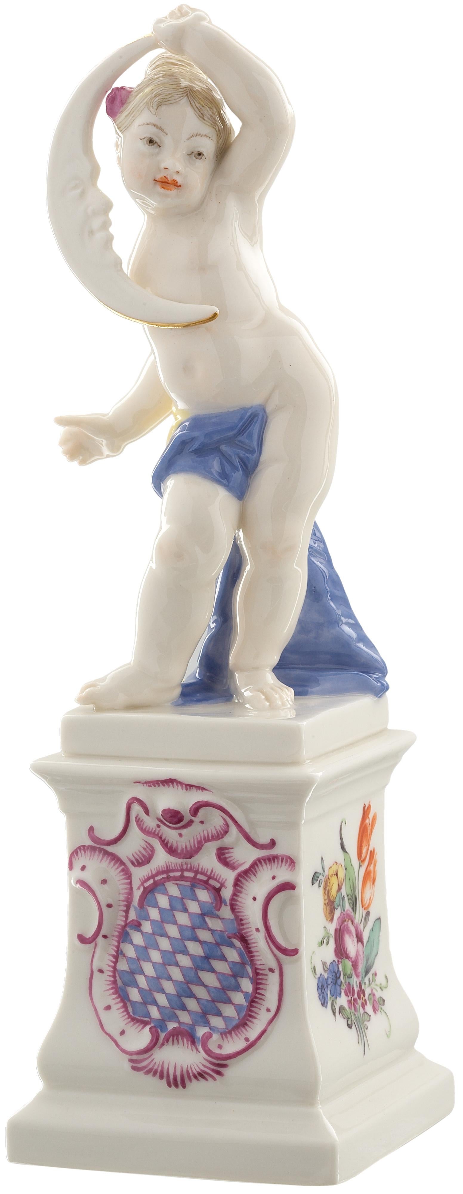 Querubín artesanal de la alegoría LUNA - pintado a mano - Nymphenburg Porcelain Rococó en venta