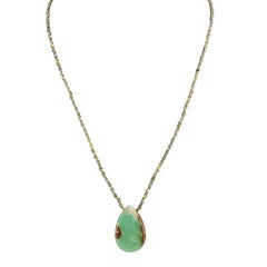 Handcrafted Chrysoprase Green Stone Teardrop Necklace