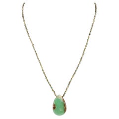 Handcrafted Chrysoprase Green Stone Teardrop Necklace