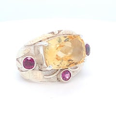 Einzigartiger Cocktail-Ring, Citrin Rhodolith Sterlingsilber handgefertigt
