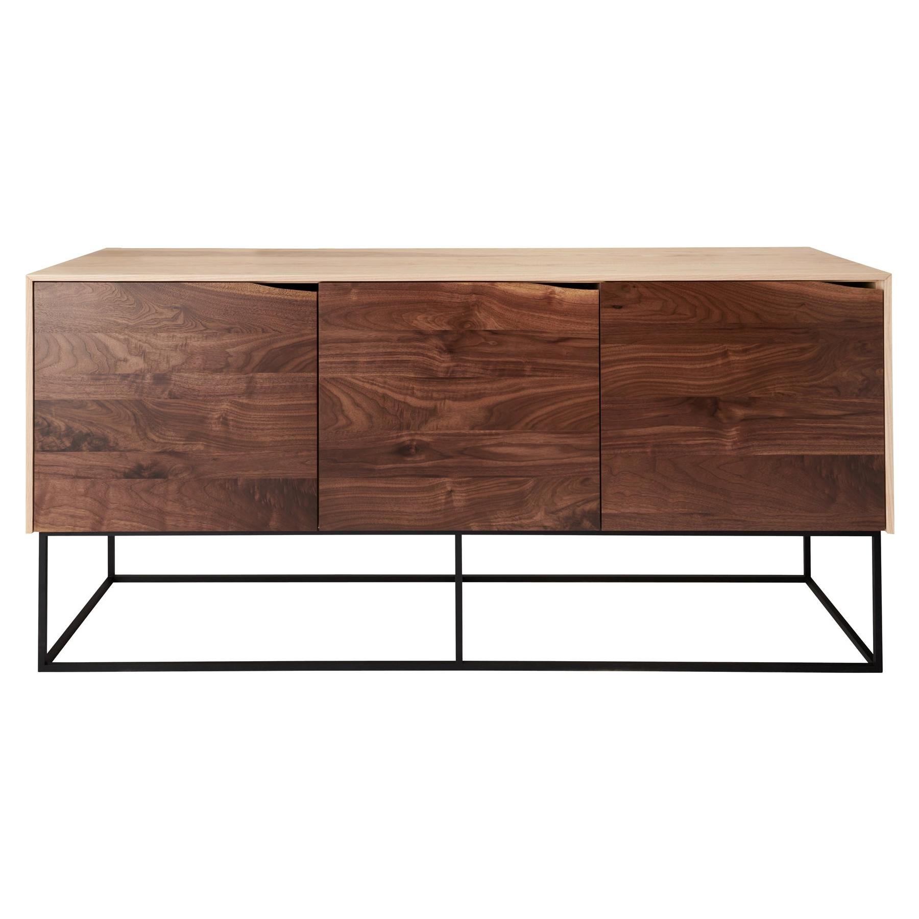 Handcrafted Classic Modern Credenza of Natural Ash and Walnut For Sale