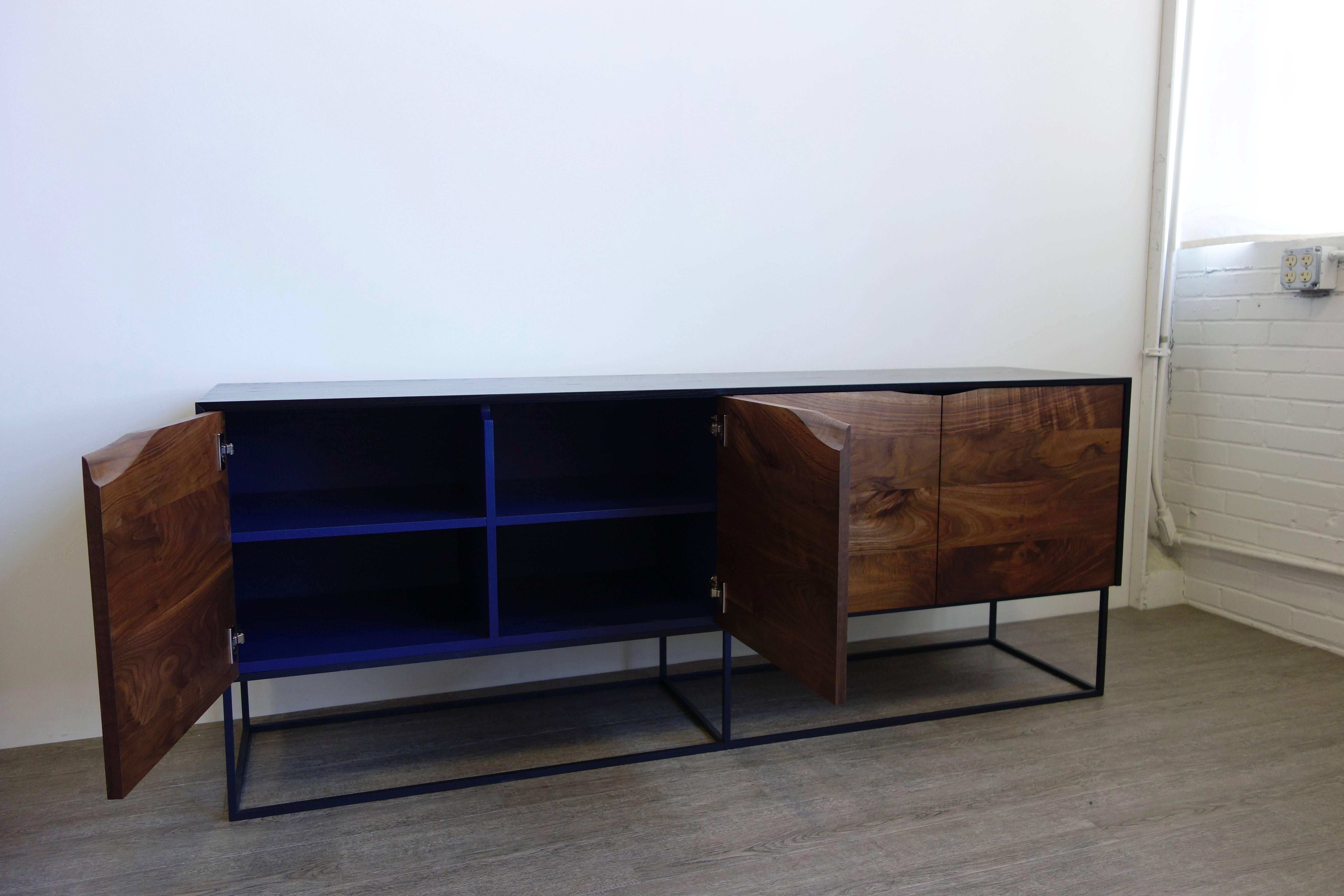 Handcrafted Classic Modern Credenza of Select Ash and Walnut with Steel Base In Excellent Condition In St. Paul, MN
