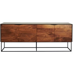 Handcrafted Classic Modern Credenza of Select Ash and Walnut with Steel Base