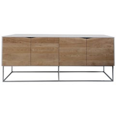 Handcrafted Classic Modern Credenza of Whitened Ash & Birch with Chrome Base