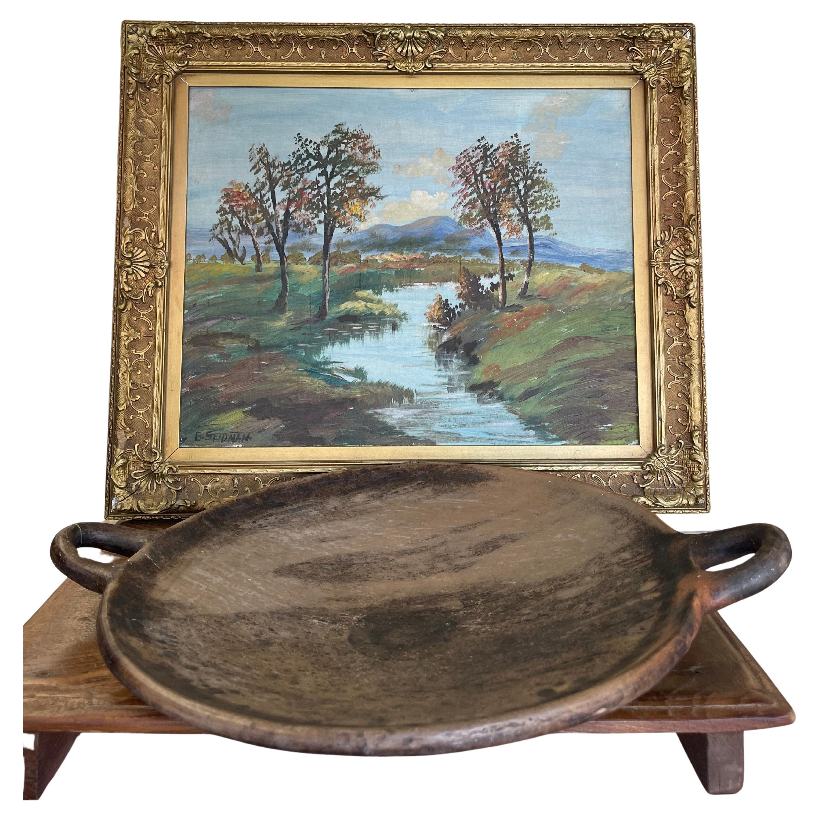 Griglia artigianale in argilla con manici - Pentola in terracotta rustica in vendita