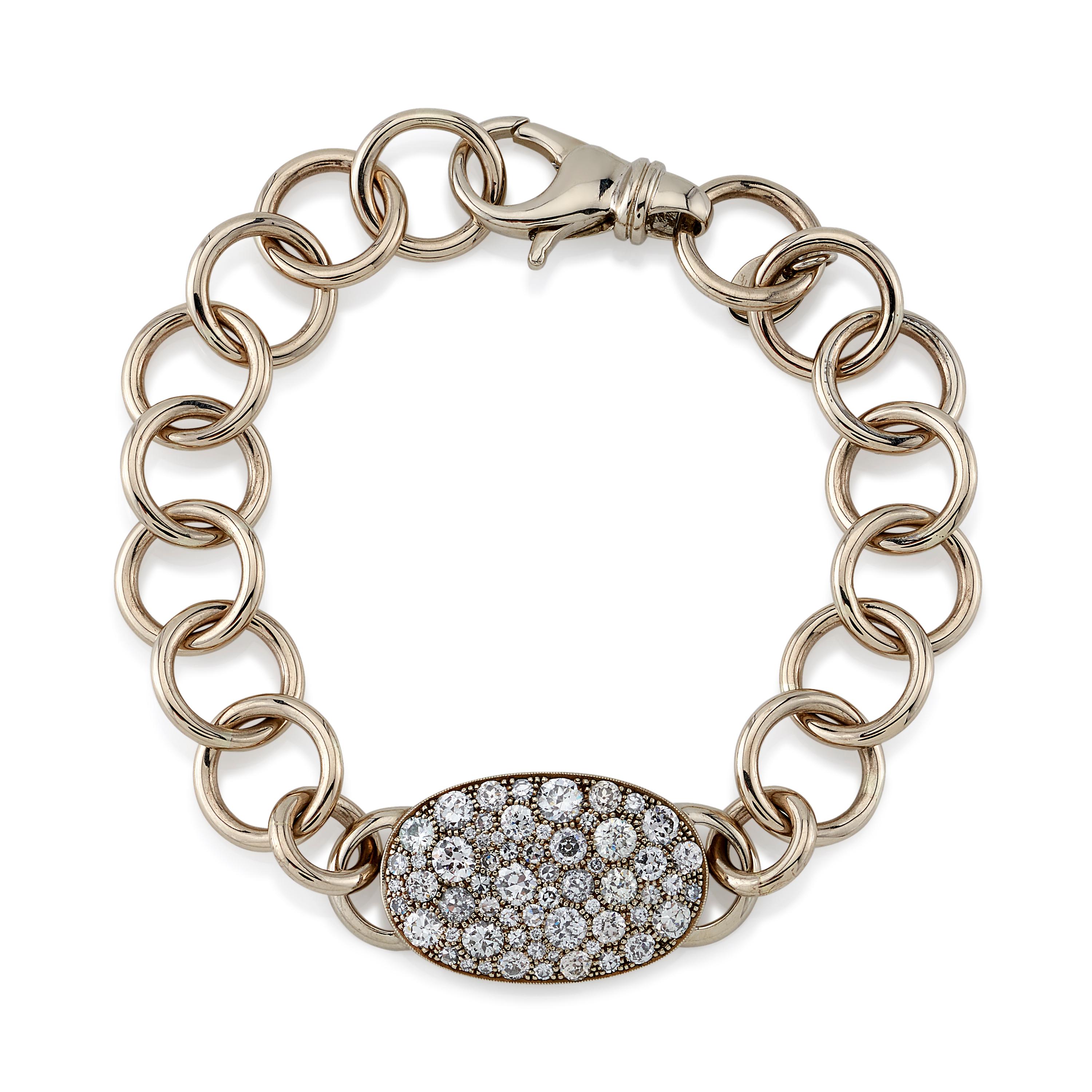 Mixed Cut Handcrafted Cobblestone Diamond Club Bracelet by Single Stone For Sale