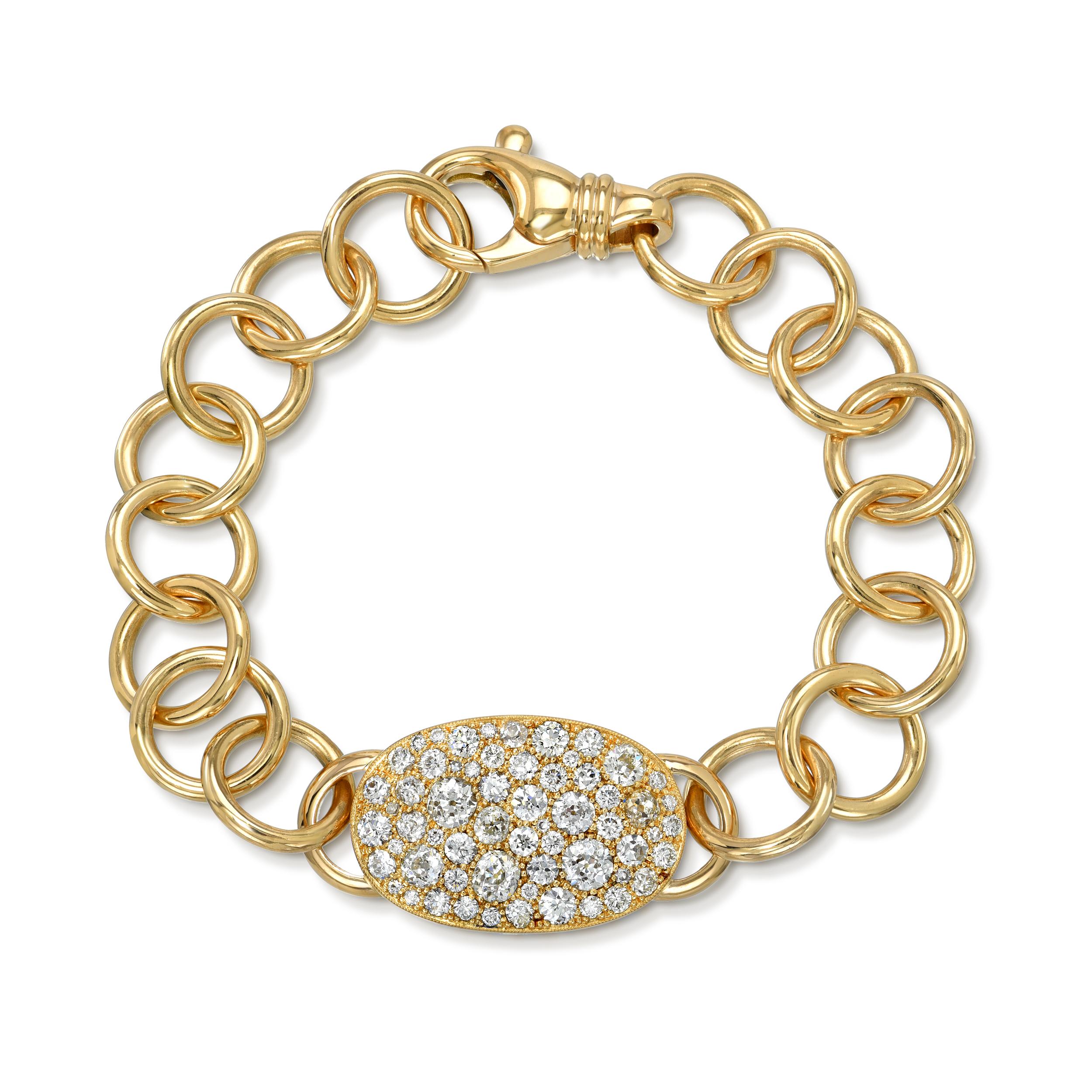 Women's Handcrafted Cobblestone Diamond Club Bracelet by Single Stone For Sale