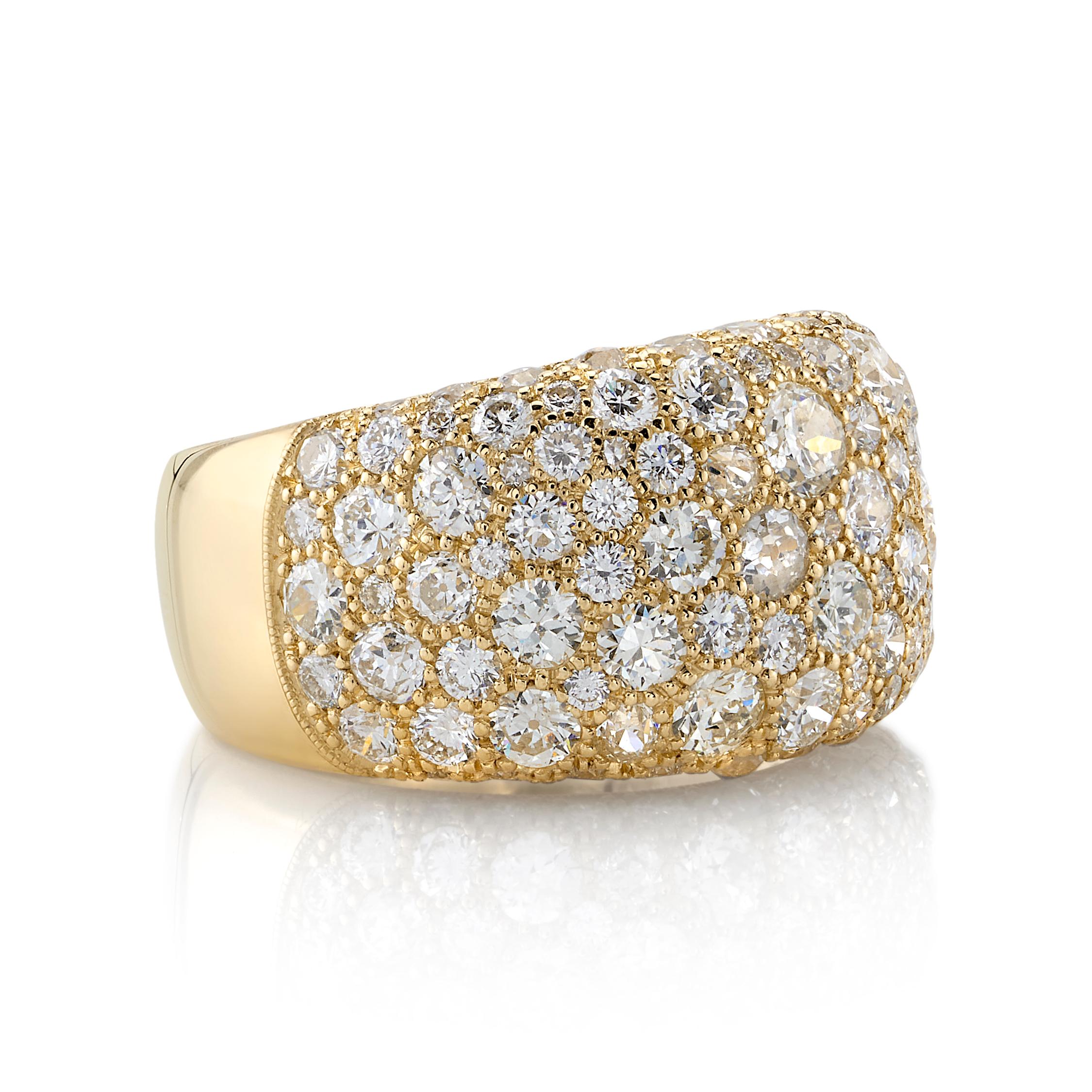 Approximately 4.00ctw varying old cut and round brilliant cut diamonds in a handcrafted 18K yellow gold dome band, available in a polished or oxidized finish.

*Cobblestone pattern may vary from piece to piece