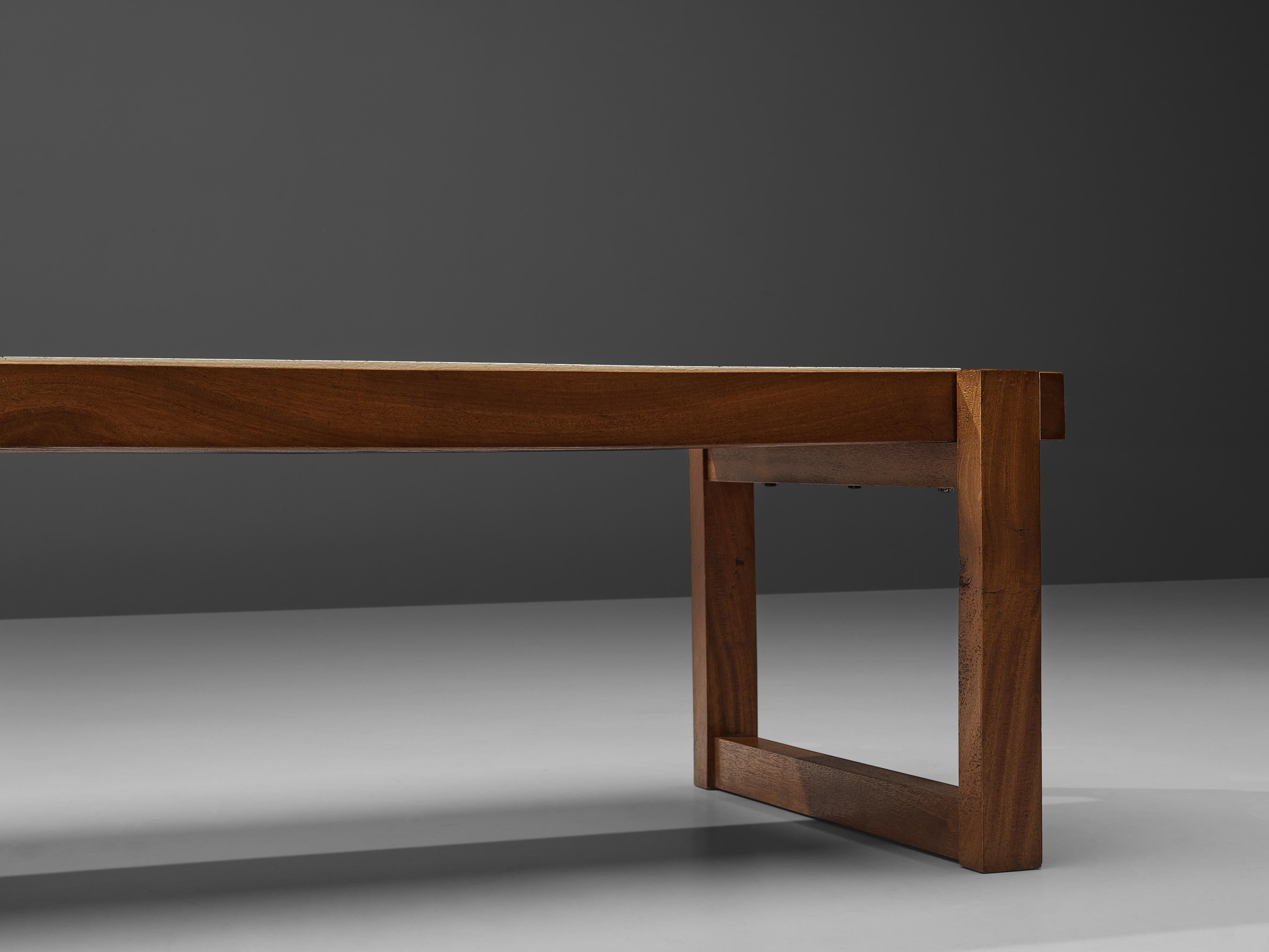 Handcrafted Coffee Table in Teak with Glass Fragments In Good Condition In Waalwijk, NL