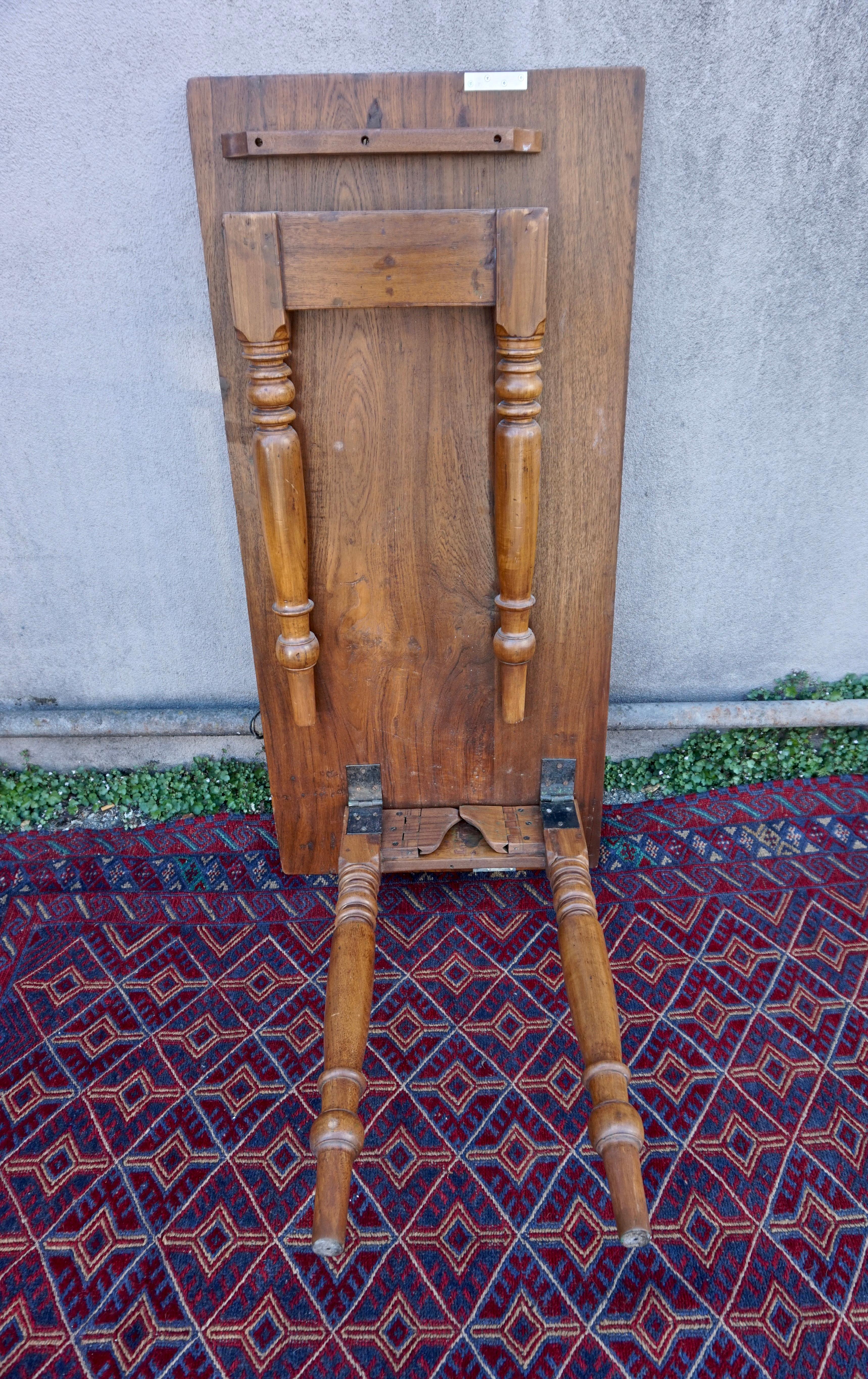 Hand-Crafted Handcrafted Colonial Teak Campaign Table with Folding Legs For Sale