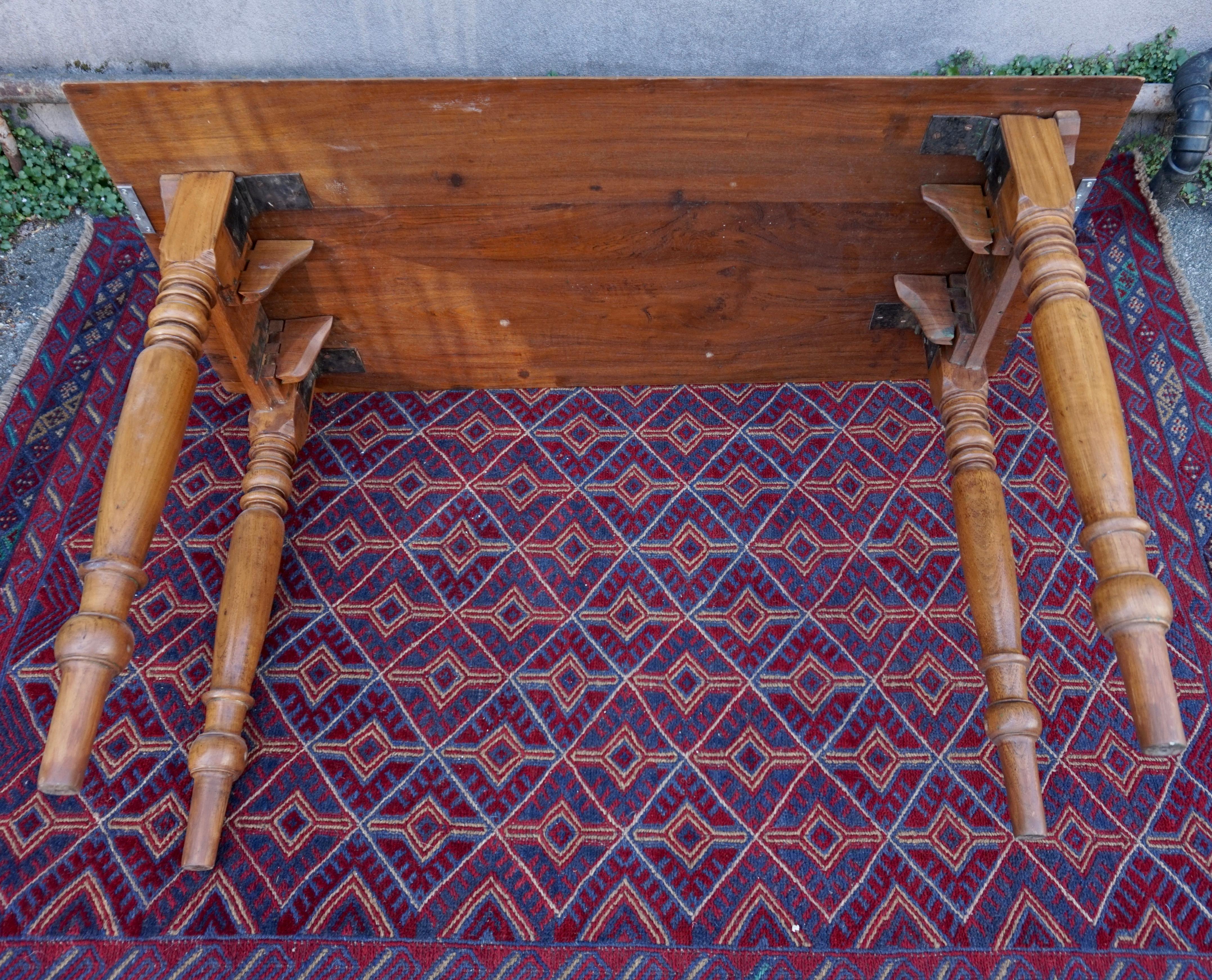 Hand-Crafted Handcrafted Colonial Teak Campaign Table with Folding Legs For Sale