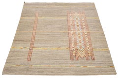 HandCrafted Contemporary Moroccan Style Wool Rug In Beige With Tribal Pattern