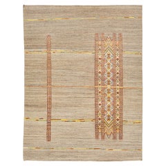 HandCrafted Contemporary Moroccan Style Wool Rug In Beige With Tribal Pattern