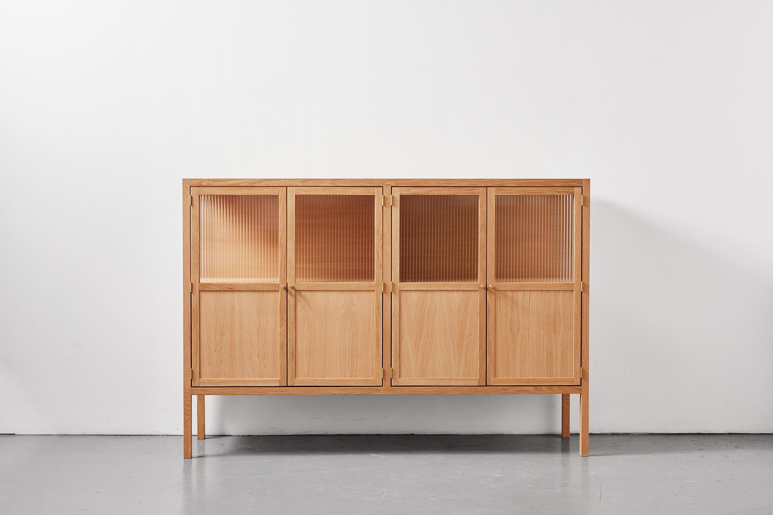 Scandinavian Modern Handmade Alma Credenza - Oak and Reeded Glass - by BACD studio For Sale