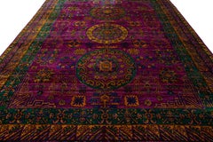 HandCrafted Contemporary Purple Sari Silk Rug With Rosette Motif