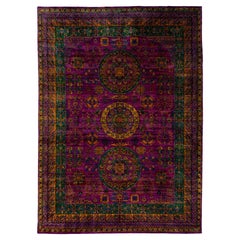 HandCrafted Contemporary Purple Sari Silk Rug With Rosette Motif