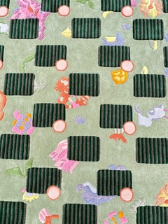 Handcrafted Contemporary Rug with Geometric Stripe Pattern and Pastel Accents