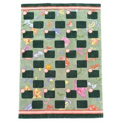 Handcrafted Contemporary Rug with Geometric Stripe Pattern and Pastel Accents