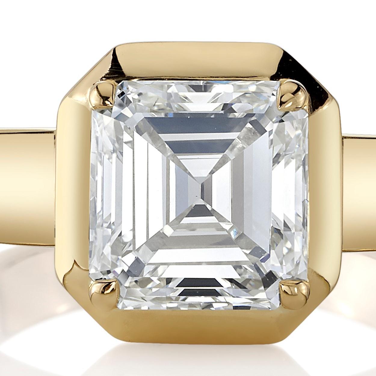 3.01ct L/SI1 GIA certified vintage Asscher cut diamond prong set in a handcrafted 18K yellow gold mounting.

Ring is currently size 6. Please contact us about potential re-sizing.

Our jewelry is made locally in Los Angeles and most pieces are made