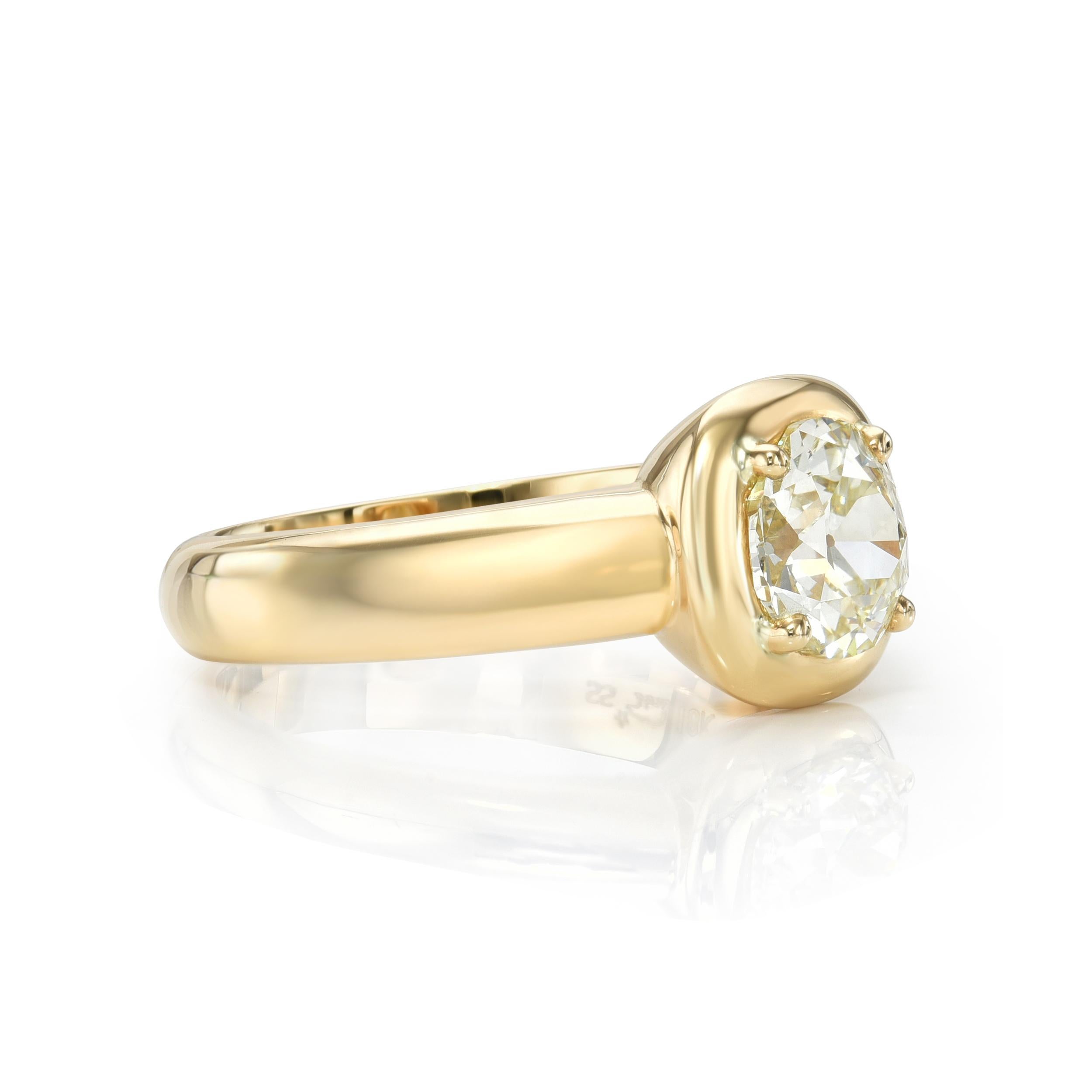 1.23ct Q-R/SI1 GIA certified old European cut diamond prong set in a handcrafted 18K yellow gold mounting.