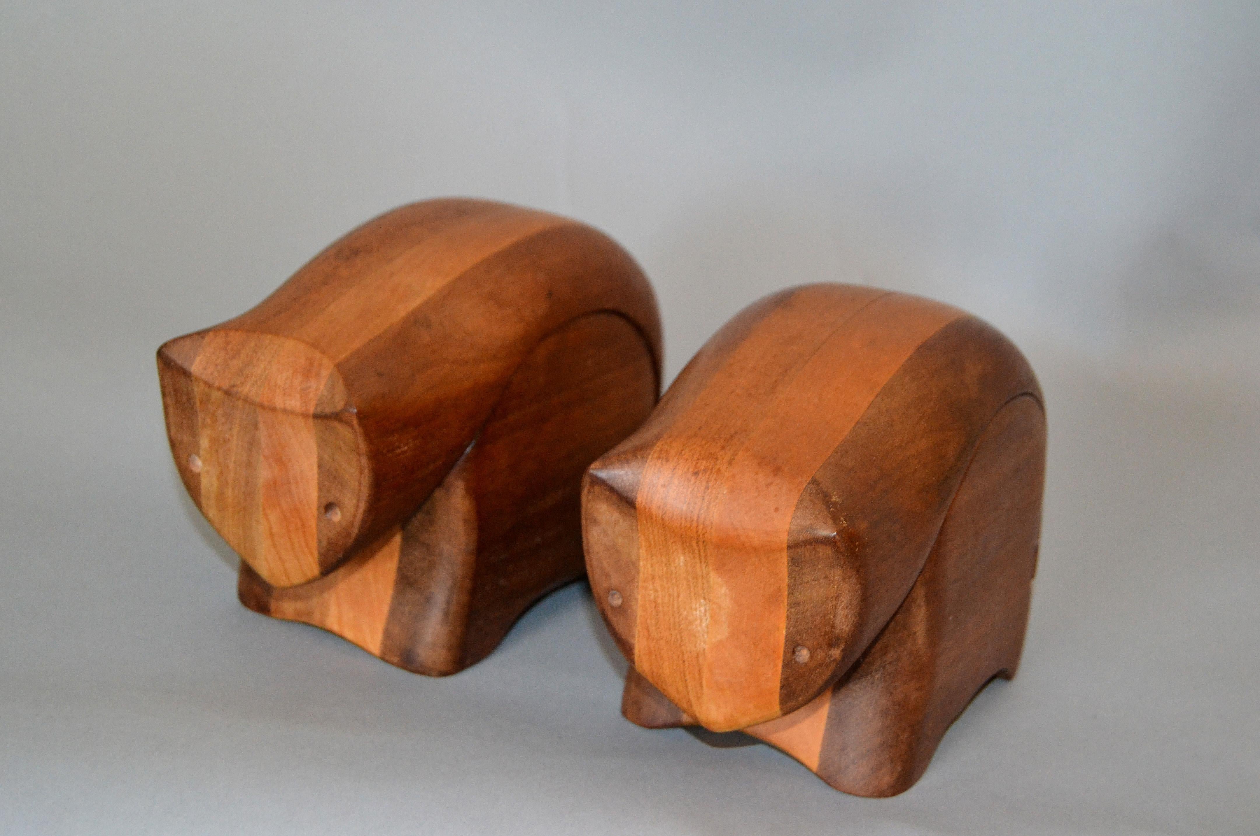 Folk Art Handcrafted Creative Critters Animal Figurine Jewelry Box Tropical Wood, Pair For Sale